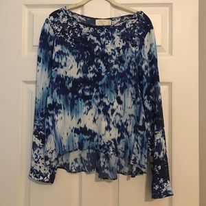Nicole Miller blue printed long sleeve blouse
